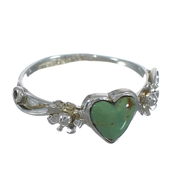 Southwestern Turquoise Heart Authentic Sterling Silver Flower Ring Size 6-3/4 WX80583